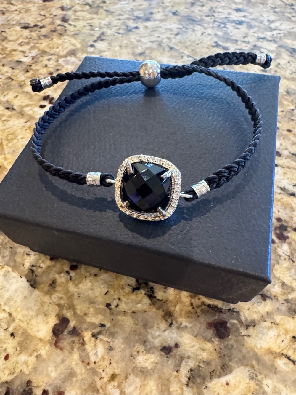 Black Crystal Center Silver Halo Bracelet - Women Jewelry Adjustable
